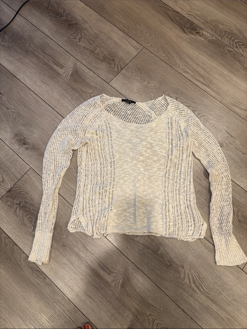 Tahari Cream Open-Knit Scoop Neck Sweater
